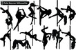 pole dancer activity of Black silhouette set on white background