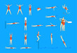 © Ox_art - Vector characters swimmers in action poses. Young girl show various swimming postures. Set or collection. Swimming pool. Learn to swim. Sport.