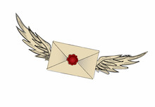 Magical Letter Invitation With Wings. Magic Post Flat Concept . Vector 
