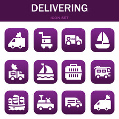 Poster - delivering icon set. Vector illustrations related with Van, Carrier and Van