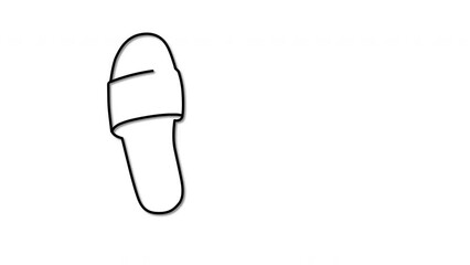 Wall Mural - Slides, flip-flops, summer footwear, beach shoes self drawing animation. Line art. Pair on white background.