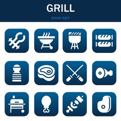 Sticker - grill icon set. Vector illustrations related with Tongs, Barbecue and Barbecue