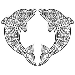 Wall Mural - hand drawn of dolphin in zentangle style
