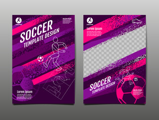 Soccer Layout template design, football, Purple magenta tone, sport background