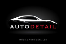 Sports vehicle auto detailer logo. Luxury motor car detailing emblem. Auto garage silhouette icon. Automotive dealership showroom symbol. Vector illustration.