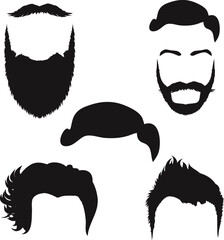 Sticker - Set of Man hair mustache beard isolated Vectors Silhouettes.