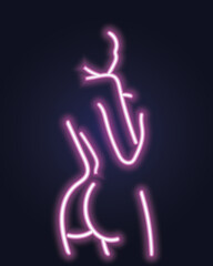 Abstract neon woman body linear art over dark background. Vector illustration