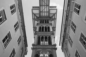 Wall Mural - Santa Justa, Lisbon. Black and white photo of Lisbon, Portugal.