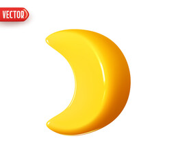 Wall Mural - Yellow crescent, golden half moon. Young month Realistic 3d design element In plastic cartoon style. Icon isolated on white background. Vector illustration