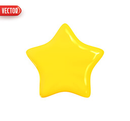 Wall Mural - yellow star. glossy golden flat star shape. realistic 3d design element in plastic cartoon style. ic