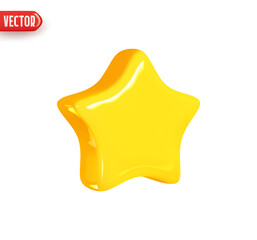 Wall Mural - yellow star. glossy golden star shape. realistic 3d design element in plastic cartoon style. icon is