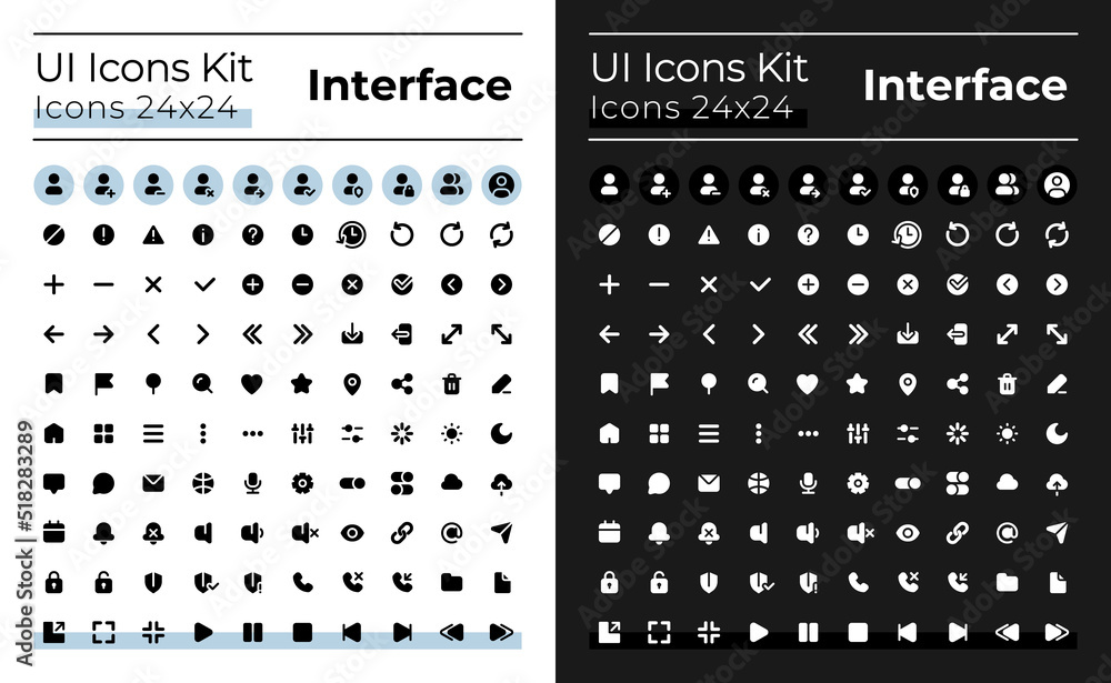 Minimalistic and simple looking glyph ui icons set for dark, light mode ...