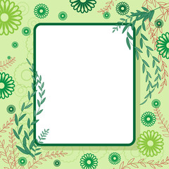 Wall Mural - Green decorated nature, plant and leaf based blank frame with space for text, card, banner, poster design vector illustration.