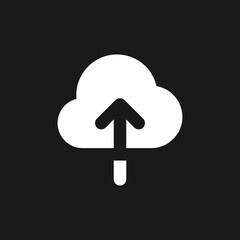 Poster - Upload to cloud dark mode glyph ui icon. Large files storage. Loading. User interface design. White silhouette symbol on black space. Solid pictogram for web, mobile. Vector isolated illustration