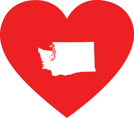 Wall Mural - White Map of US federal state of Washington inside red heart shape