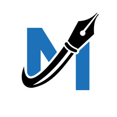 Education Logo on Letter M Concept with Pen Nib Vector Template