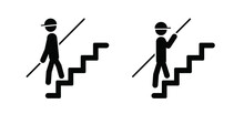 Handrail. Ladder Descending, Ascending. Arrow Stairs Climbing. Go Down, Up. To Exit. Person, Stickman, Stick Figure Man. Downstair Op Upstairs Logo. Cartoon Steps. Man Going Down Or Up.