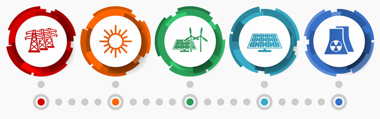 Fototapete - Renewable energy, power concept vector icon set, flat design web buttons, industrial infographic template