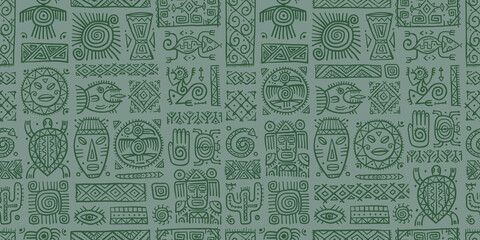 Aufkleber - Ethnic mexican decor. Handmade Seamless Pattern for your design. Tribal tattos elements