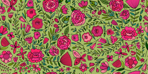 Poster - Floral Garden. Spring concept Background. Seamless pattern for your design.