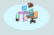 © monny monny - 3d rendering concept illustration young businesswoman entrepreneur in pastel green dress working on a laptop In her private office on a casual day.