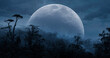 Leinwandbild Motiv Jungle panorama with full moon