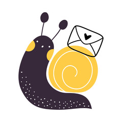 Poster - Cute Snail Character with Shell Carrying Envelope on Its Back Vector Illustration