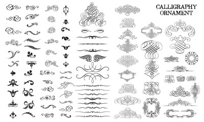 calligraphy ornament set. decorative design element. vintage collection. vector ink pen swirl. retro
