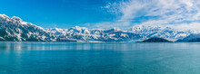 A Panorama View Across Disenchartment Bay Towards Headlands And Glaciers In Alaska In Summertime