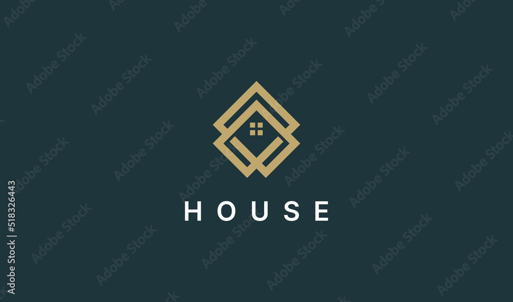 House Logo. Gold House Symbol Geometric Linear Style isolated on Dark ...