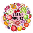 Fresh fruit on a round pink watercolor background.