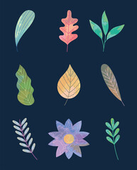 Sticker - texture leaves icon set