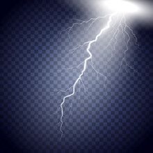 Lightning Flashing From The Sky. Vector Illustration With Transparent Background.