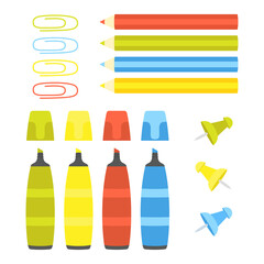 Wall Mural - colored stationery of markers, pencils and paper clips