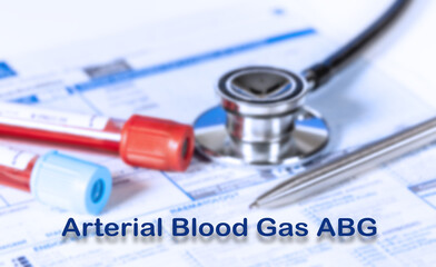 Sticker - Arterial Blood Gas ABG Testing Medical Concept. Checkup list medical tests with text and stethoscope