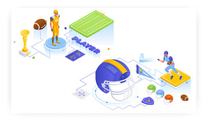 Wall Mural - American football player, sport uniform and protective helmet, vector isometric illustration.