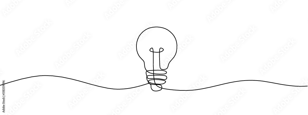 Continuous one line drawing of electric light bulb. Concept of idea ...