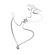 Abstract kissing couple one line drawing, shapes on white isolated background. Modern minimalist pair concept. Human faces, vector illustration. 