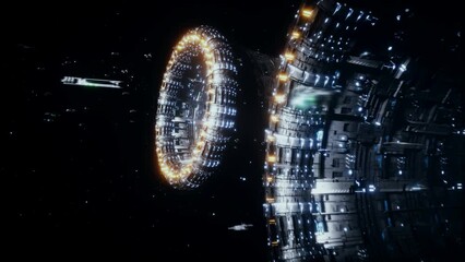 Wall Mural - space futuristic base with ships traffic. futuristic concept. realistic 4k animation.