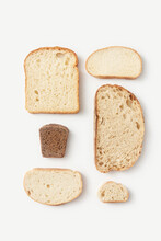 Top View Of Bread Slices Of Various Size And Shape