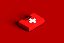 White First Aid Kit With A Red Cross. 3d Render