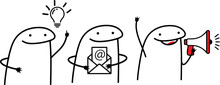 Meme Internet: Flork. Idea, E-mail, Megaphone. Vector Stkech. Comic Drawing.
