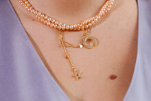 Pearl Necklace With Moon And Star 