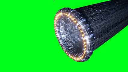 Wall Mural - space futuristic base with ships traffic. futuristic concept. green screen isolate. 3d rendering.