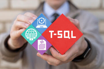 Wall Mural - concept of t-sql procedural extension sql programing language. learn sql programming language, compu
