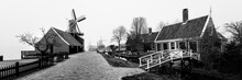 Zaanse Schans Windmills Black And White Netherlands Holland