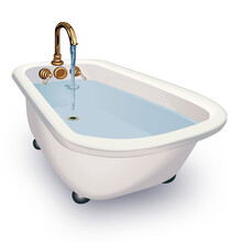Tub With Feet And Taps, Deep And Full Of Water