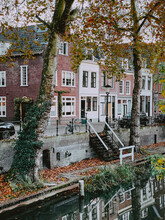 Canal In Utrecht In Autumn With Authentic Dutch Houses 