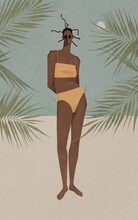 Beautiful Woman On A Tropical Beach Illustration