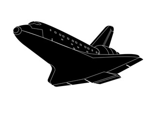 Wall Mural - landing black colored space shuttle side view isolated on white background. vector illustration.